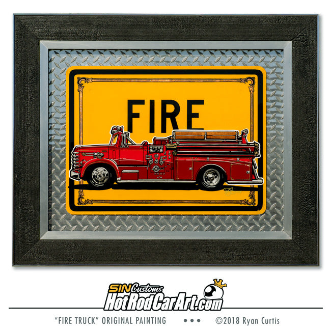 1958 Van Pelt Fire Truck - Framed Original Painting