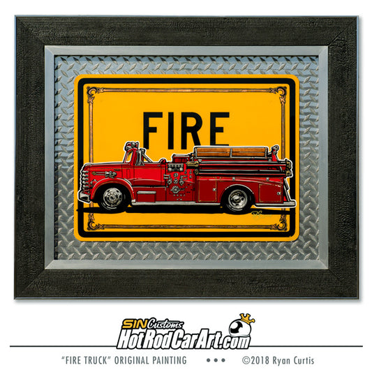 1958 Van Pelt Fire Truck - Framed Original Painting