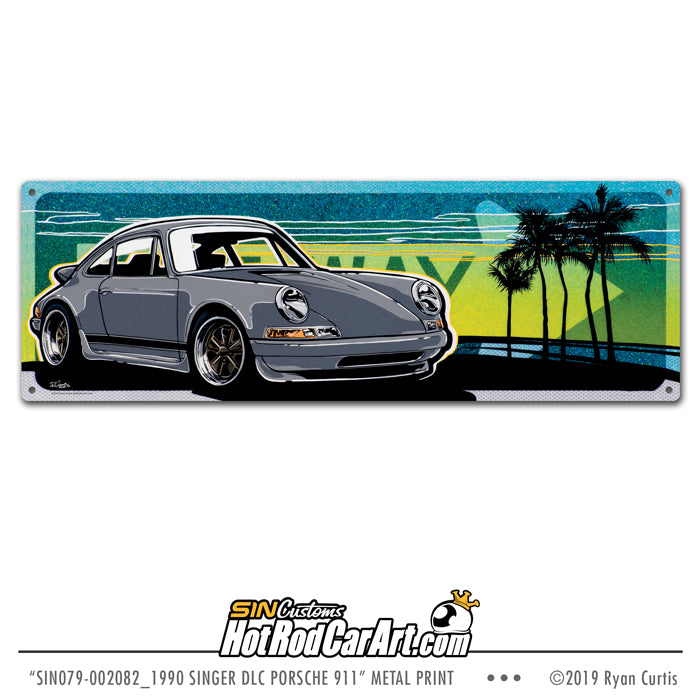 1990 Porsche 911 - One Way Metal Street Sign