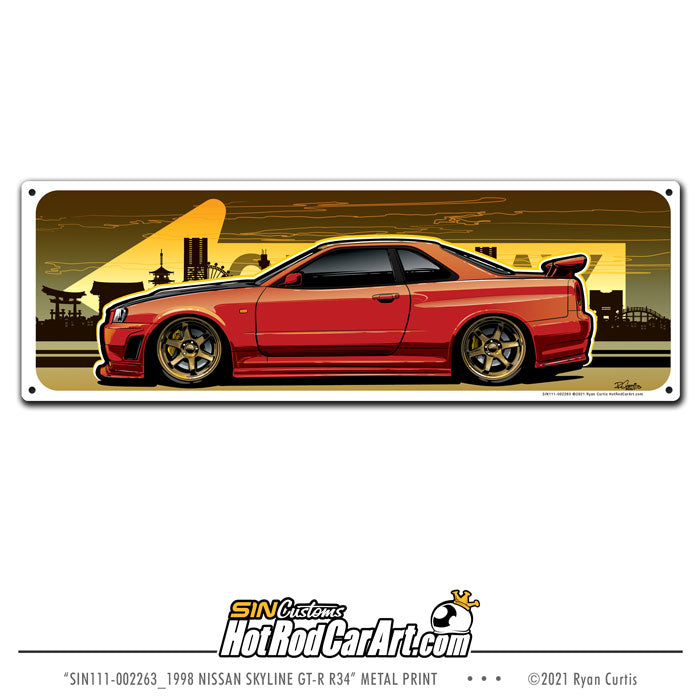 1998 Nissan Skyline GT-R R34 - (Kim)  -- One Way - Metal Street Sign