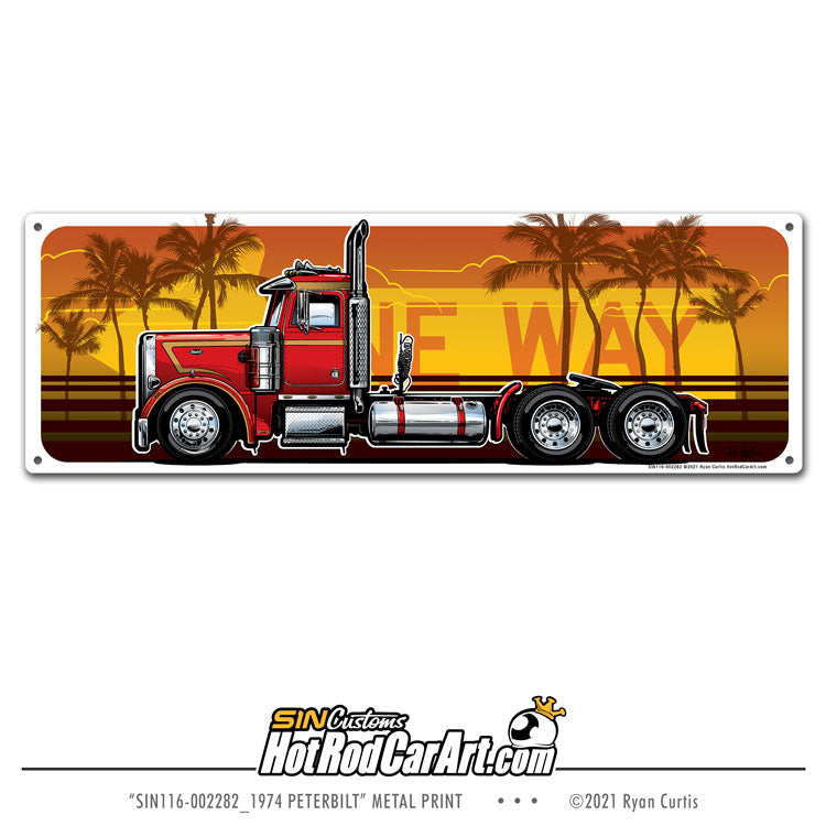 1974 Peterbilt -- One Way - Metal Street Sign