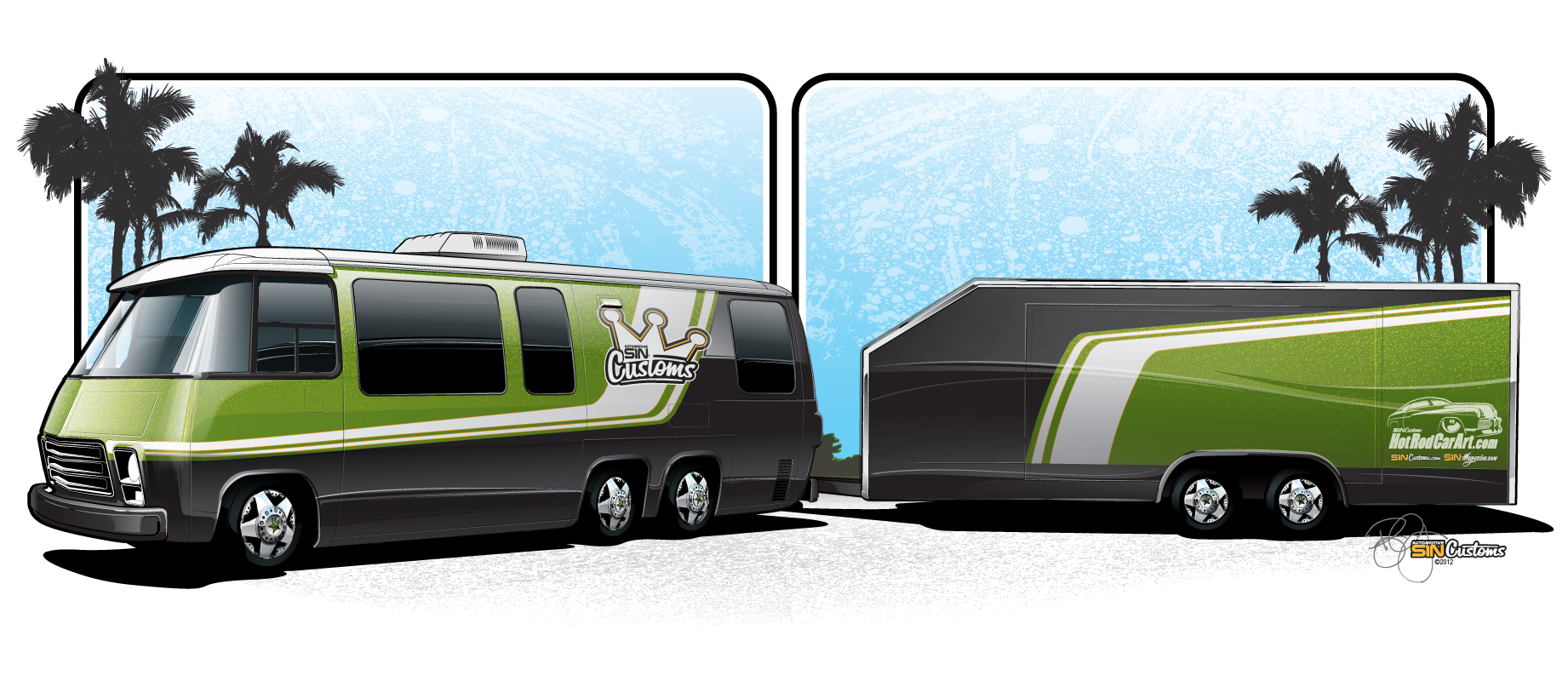 Vehicle Rendering - SIN Customs Mobile Rig – GMC Motorhome & Trailer