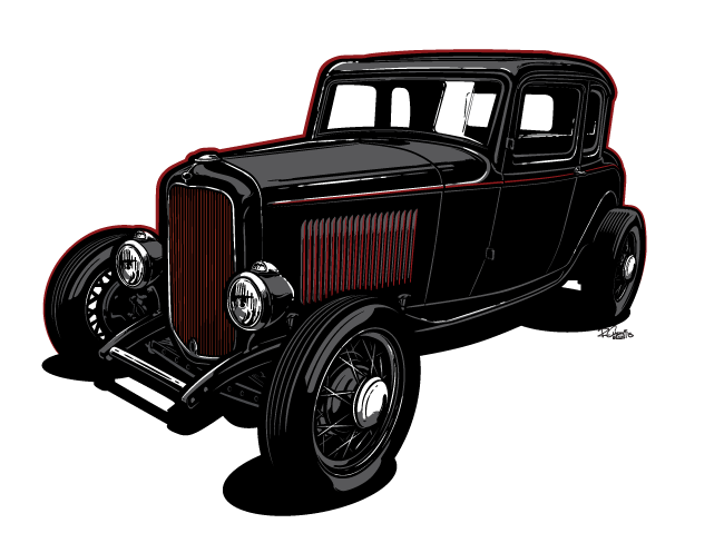 Digital illustration - Blackline – ’32 Ford