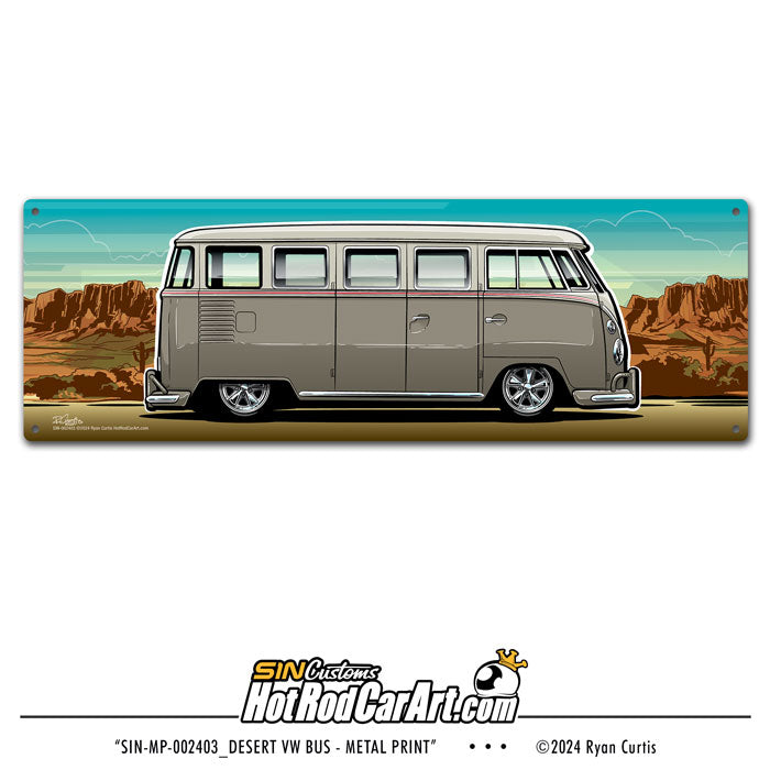 Desert VW Bus -- Metal Print Sign