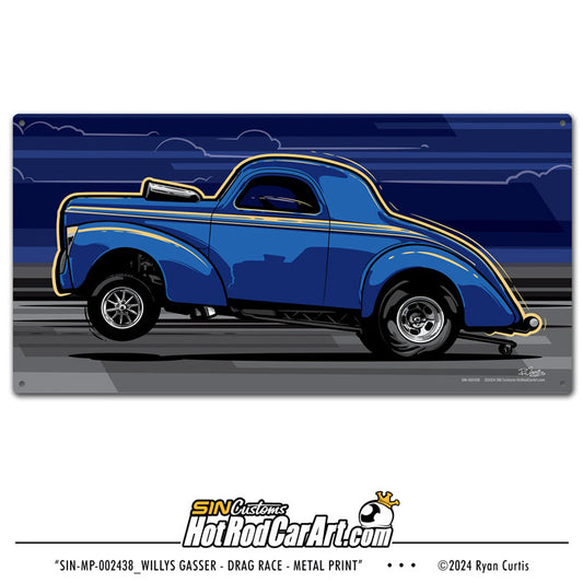 Willys Gasser Drag Race  - Metal Print