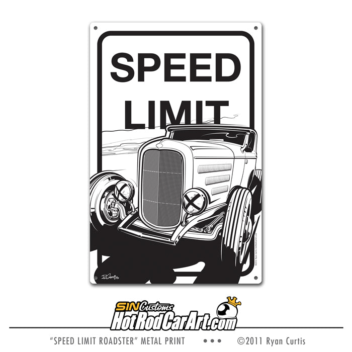 Speed Limit Roadster - Metal Street Sign