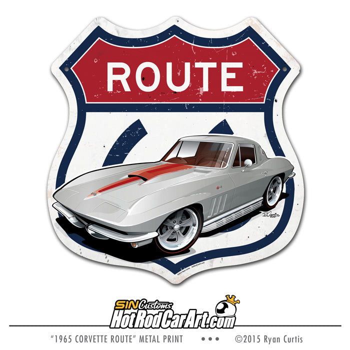 1966 Corvette - Route 66 - Metal Street Sign