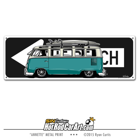Annette 1965 VW Bus -- One Way - Metal Street Sign