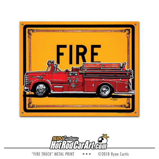 1958 Diamond T Van Pelt Fire Truck  - Metal Street Sign
