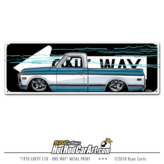 1970 Chevy C10 Pickup - One Way Metal Street Sign