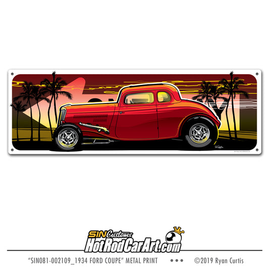 1934 Ford Coupe -- One Way - Metal Street Sign