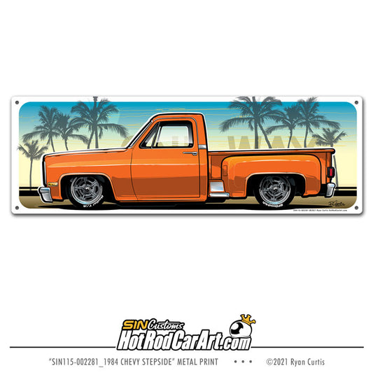 1984 Chevy Stepside  -- One Way - Metal Street Sign