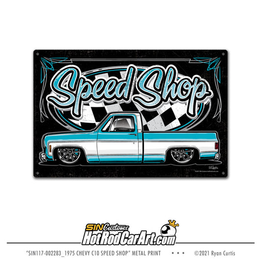 1975 Chevy Truck Speed Shop - Metal Sign Print