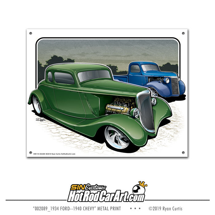 1934 Ford--1940 Chevy - Metal Sign Print